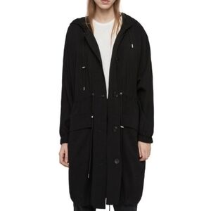 ALLSAINTS Bay Draped Utility Parka Jacket Black XS Drawstring Basic Neutral